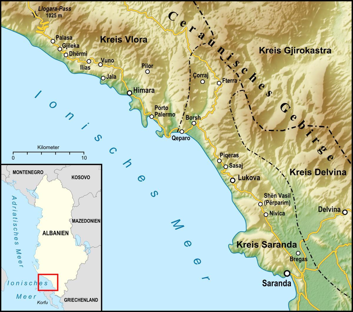 карта албанської Рів'єри