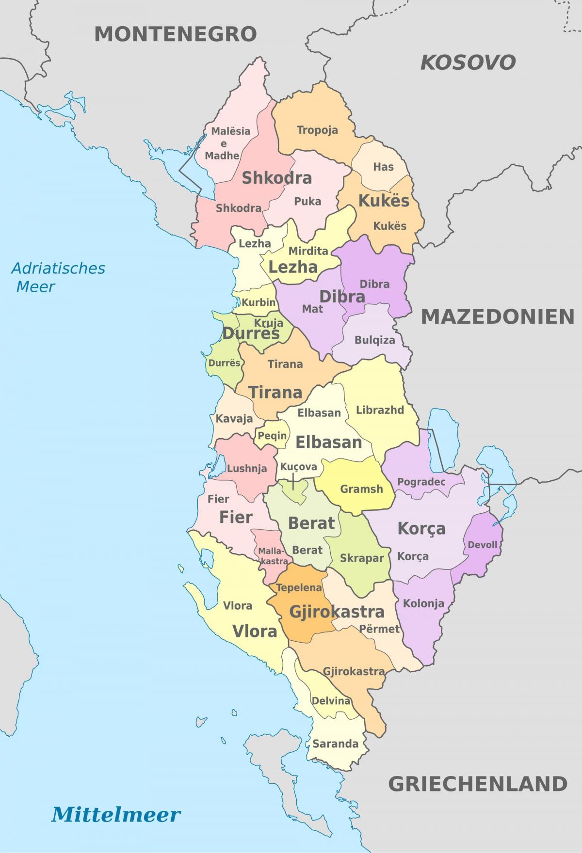 карта Албанії політичні