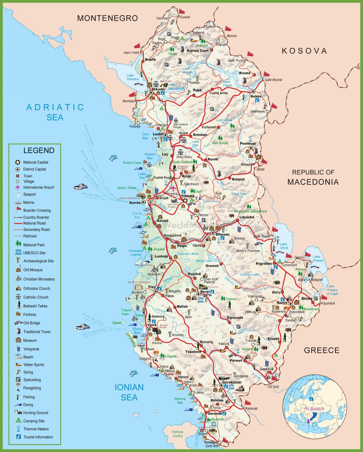 карта Албанії турист