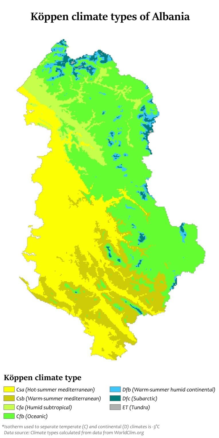 карта Албанії клімат