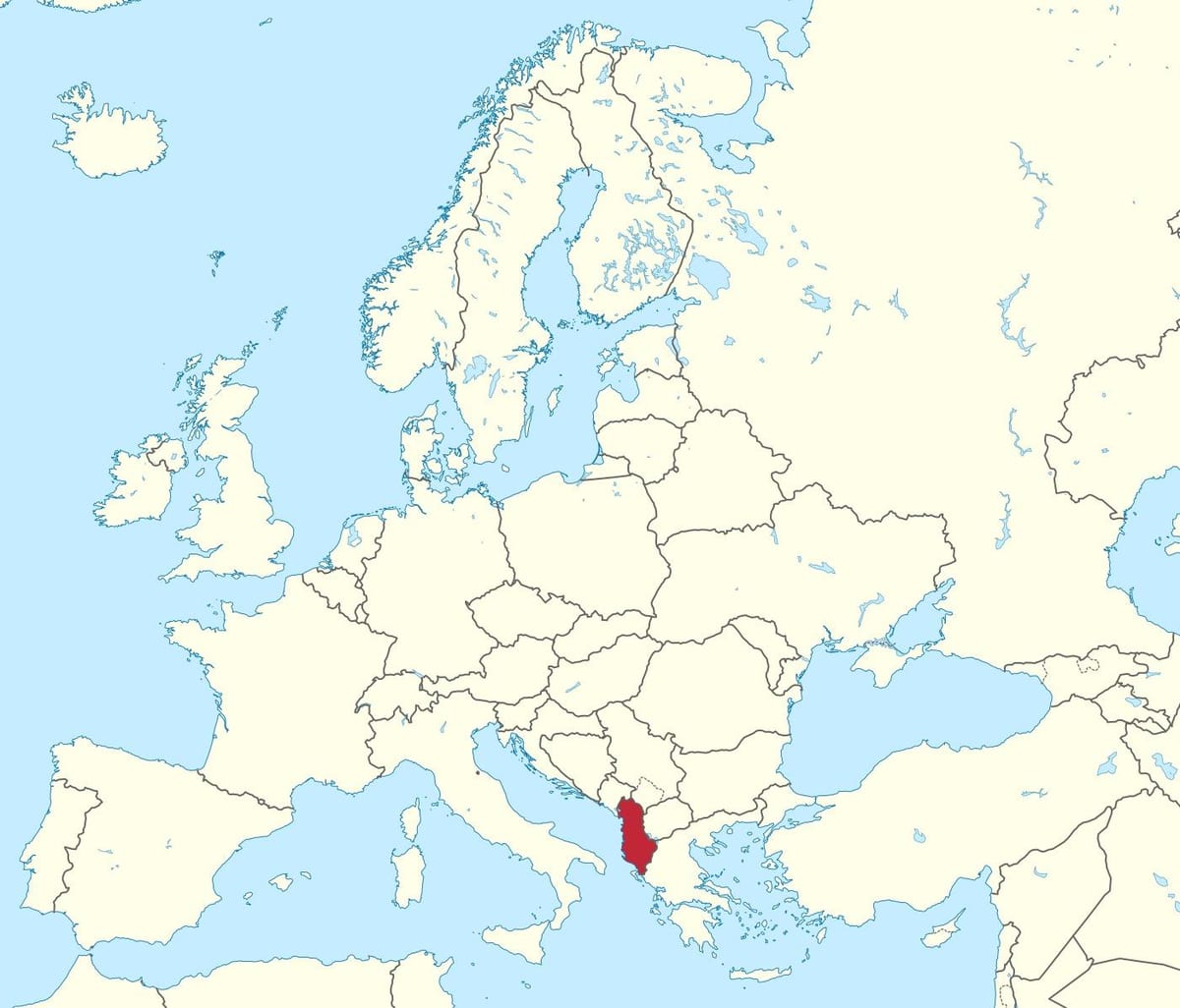 карта Албанії на європейських