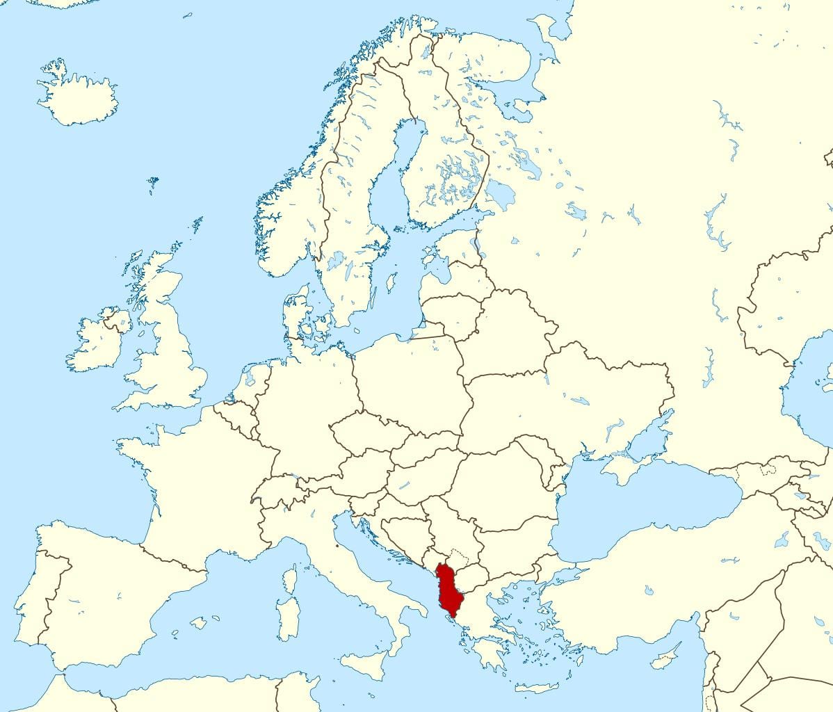 карта Албанії розташування на світ